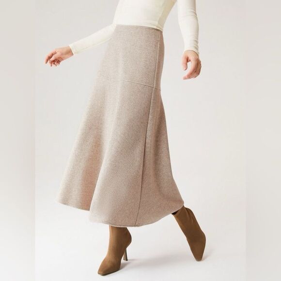 OGL Move Cashsoft Wool-like Flared Maxi Skirt Heather Oatmeal Size Medium NEW - Picture 5 of 15